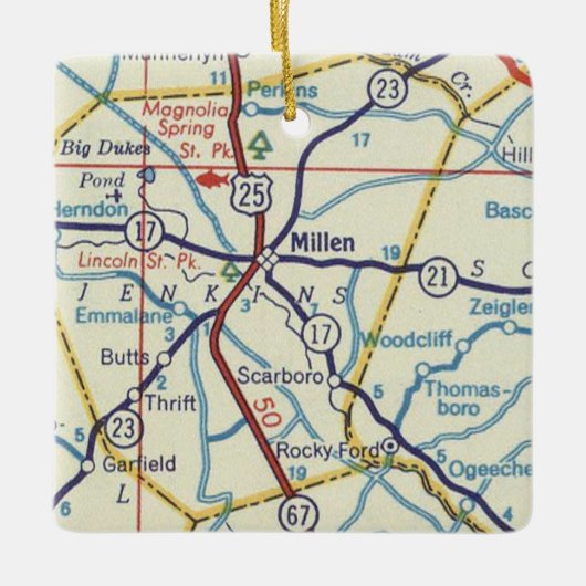 Millen GA Map Keramisch Ornament (Voorkant)