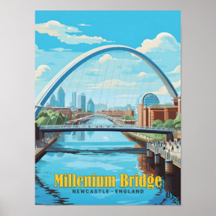 Millenium Bridge Newcastle Engeland Vintage Travel Poster