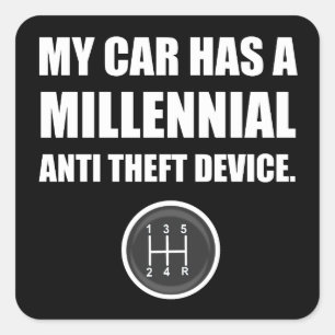 Millennial Anti Diefstal Auto Stick Shift Grappig Vierkante Sticker