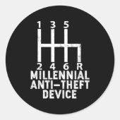 Millennial Anti Theft Device _ Funny Stick Shift Ronde Sticker (Voorkant)