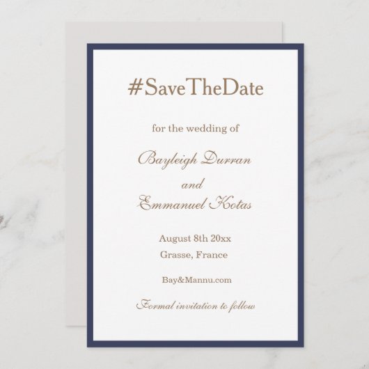 Millennial Hashtag Marineblauw Wit Save The Date Kaart (Voorkant / Achterkant)