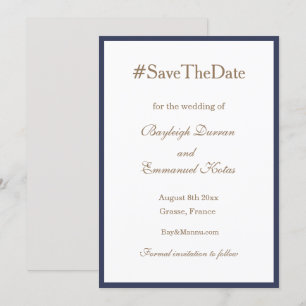 Millennial Hashtag Marineblauw Wit Save The Date Kaart