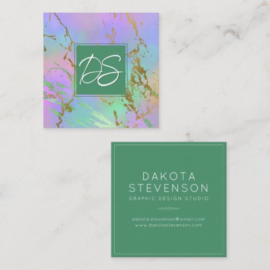Millennial Marble | Rainbow Pastel Ombre Branding Vierkante Visitekaartje (Voorkant / Achterkant)