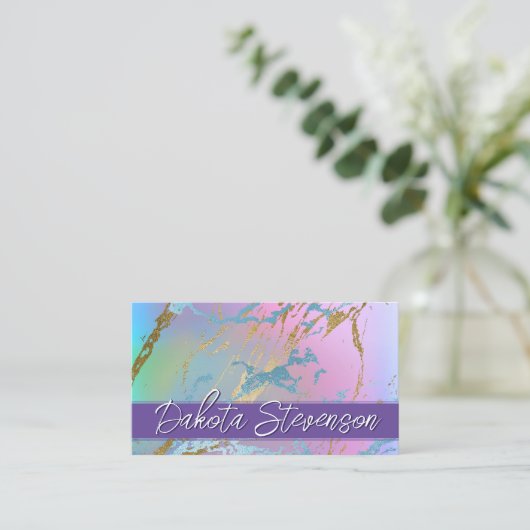 Millennial Marble | Rainbow Pastel Ombre Branding Visitekaartje (Staand voorkant)