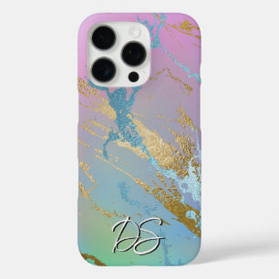 Millennial Marble Speelse Rainbow Ombre Monogram iPhone 16 Pro Hoesje