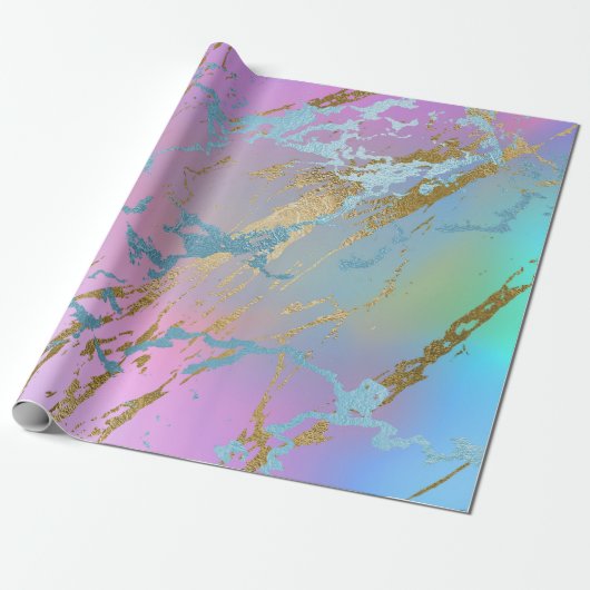Millennial Marble | Speelse Regenboog Pastel Ombre Cadeaupapier (Uitgerold)