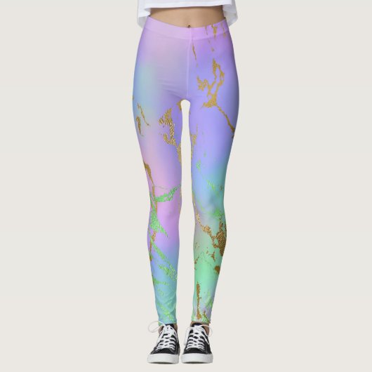 Millennial Marble | Speelse regenboog pastel ombre Leggings (Voorkant)
