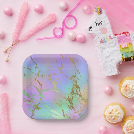 Millennial Marble | Speelse regenboog pastel ombre Papieren Bordje (Feest)