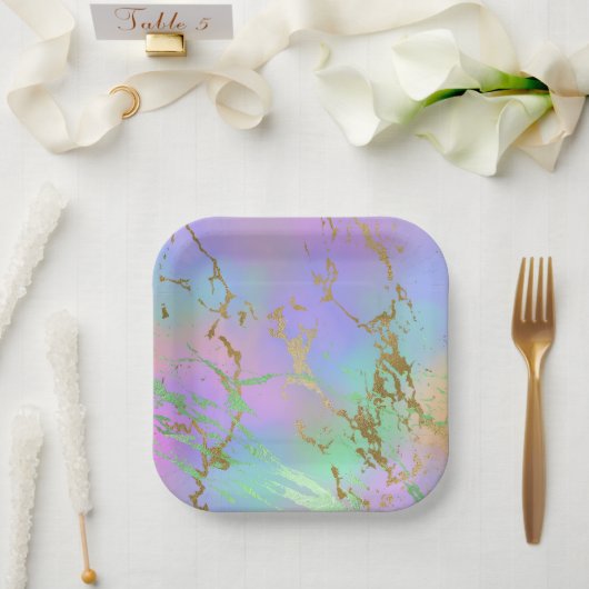 Millennial Marble | Speelse regenboog pastel ombre Papieren Bordje (Huwelijk)