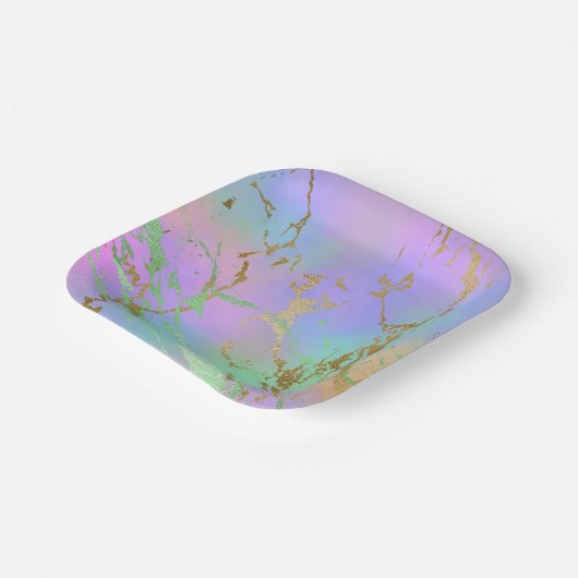 Millennial Marble | Speelse regenboog pastel ombre Papieren Bordje (Gebogen)