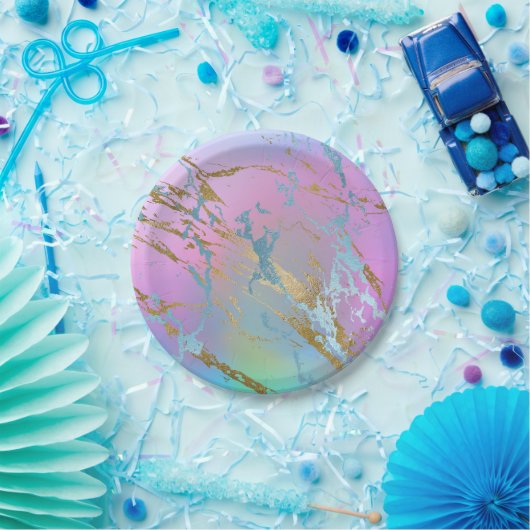 Millennial Marble | Speelse regenboog pastel ombre Papieren Bordje (Feest)