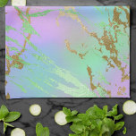 Millennial Marble | Speelse regenboog pastel ombre Theedoek<br><div class="desc">Heldere en kleurrijke waterverf marmergradiënt in levendige tinten van turkooisblauw, munt groen, warm roze en lavender paars mermaid-geïnspireerd ombre palet. Deze feministische handbeschilderde textuur voegt de perfecte pop van kleur toe. Vanuit het collectie "Moderne Waterverf marbles" biedt dit ontwerp abstracte vloeistofdraden die een koel patroon creëren dat door glitteraderen op...</div>