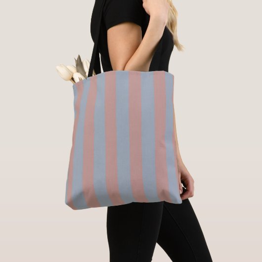 Millennial roze en ijsblauwe kleur blokstrepen tote bag (Dichtbij)