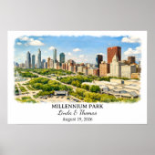 Millennium Park Illinois Poster Chicago Aquarel (Voorkant)