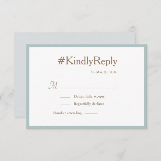 Millenniumhashtag Mint Gold White Wedding RSVP Kaart (Voorkant / Achterkant)