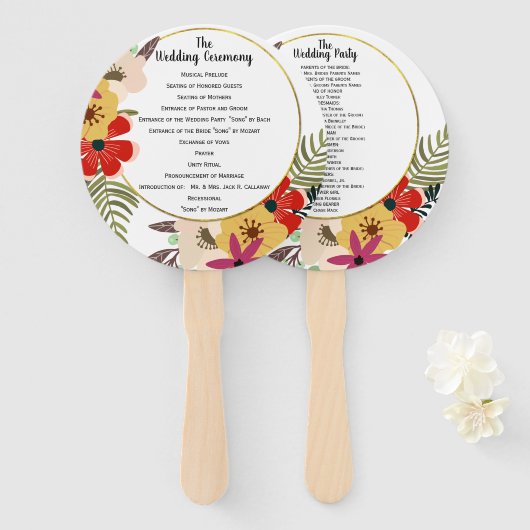 Millenniumroze  Rode Gele Floral Handwaaier (Voorkant en achterkant)