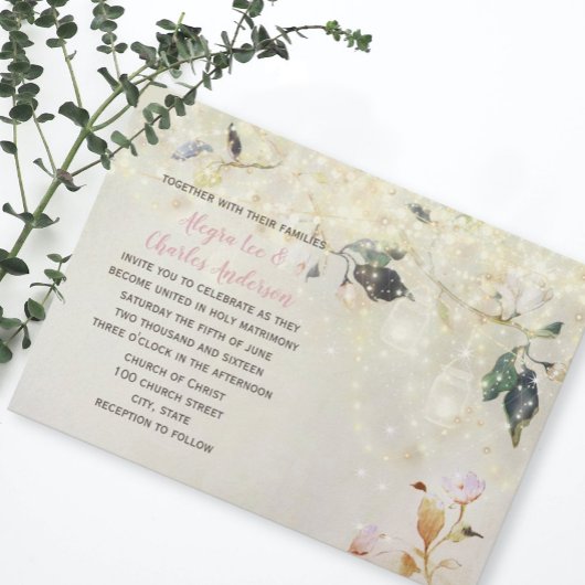 Millenniumroze sprookje Woodsy Mason Jar Wedding Kaart