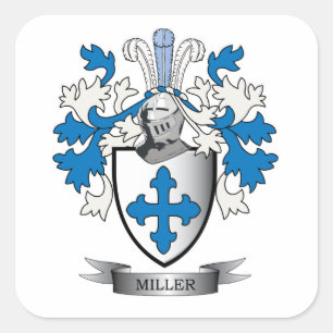 Miller Familie Crest Coat of Arms Vierkante Sticker