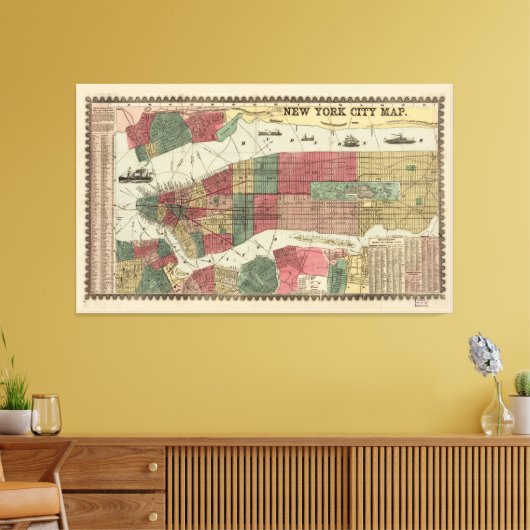 Miller's Kaart van de stad New York (1862) Canvas Afdruk (Insitu (Woonkamer))
