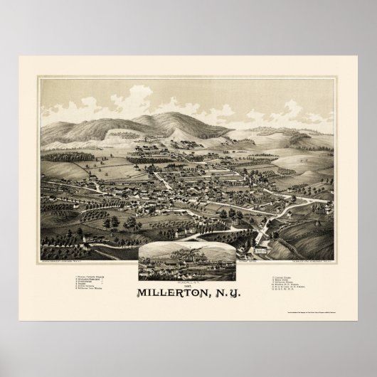 Millerton with Irondale, NY Panoramic Map - 1887 Poster (Voorkant)