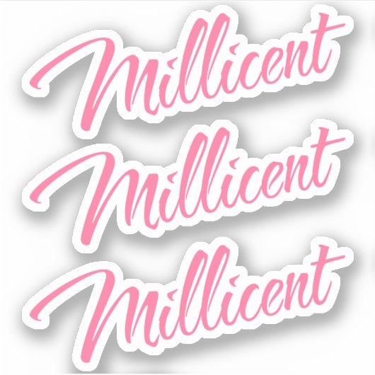 Millicente naam roze decoratieve cursieve x3 sticker (Voorkant)