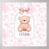 Millie | Aangepaste Roze Teddybeer Nursery Design Poster (Voorkant)