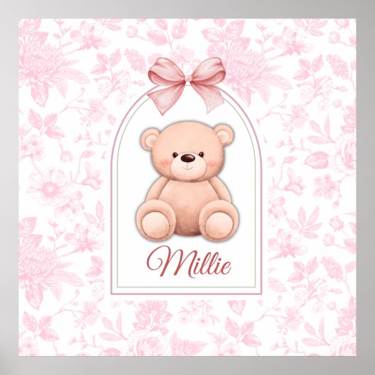 Millie | Aangepaste Roze Teddybeer Nursery Design Poster (Voorkant)