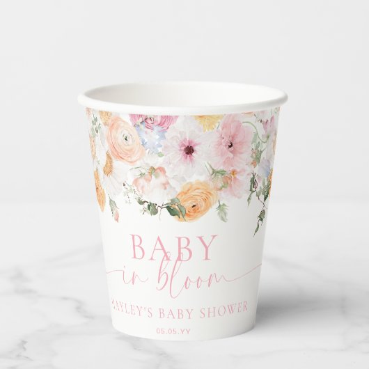 Millie Floral Baby in Bloom Baby shower Papieren Bekers (Voorkant)