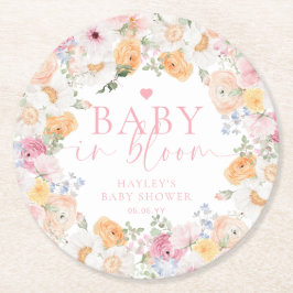 Millie Floral Baby in Bloom Baby shower Ronde Kartonnen Onderzetter