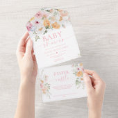 Millie Floral Baby shower All In One Uitnodiging (Afscheurbaar)