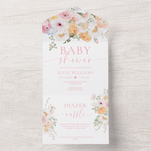 Millie Floral Baby shower All In One Uitnodiging (Binnen)