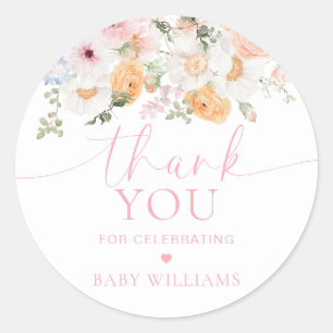 Millie Floral Baby shower Dank je wel Favor Ronde Sticker