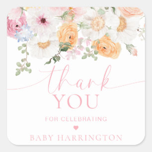 Millie Floral Baby shower Dank je wel Favor Vierkante Sticker