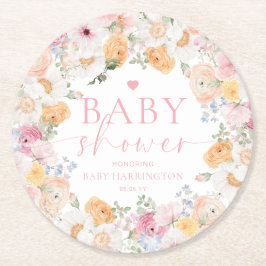 Millie Floral Baby shower Ronde Kartonnen Onderzetter
