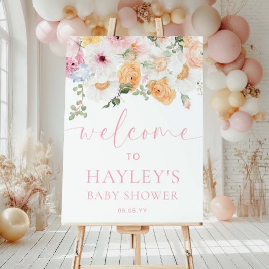 Millie Floral Baby shower Welkomstbord Poster
