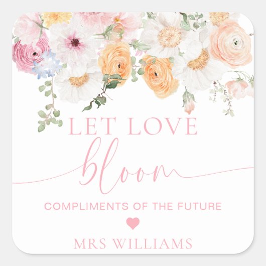 Millie Floral laat liefde bloeien gunst Vierkante Sticker (Voorkant)