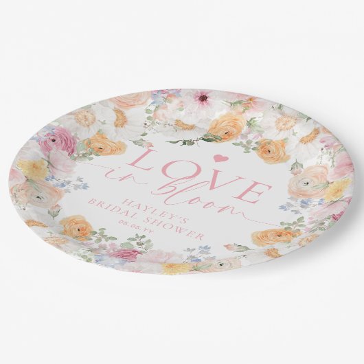 Millie Floral Love In Bloom Bruiloftsfeest Papieren Bordje (Gekanteld)