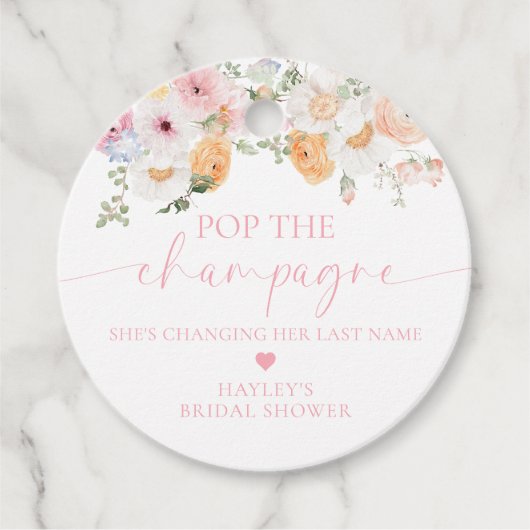 Millie Floral Pop the Champagne Bruidsfeest Bedankjes Labels (Voorkant)