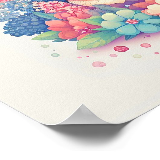 Millie Mae - Cute Bunny zit in bloemenprint Poster (Hoek)