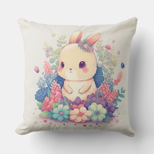 Millie Mae - Knuffel Konijn in Bloemen Kussen (Voorkant)