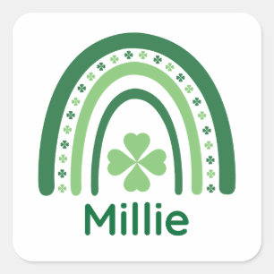 Millie Name Clover Boho Rainbow Vierkante Sticker