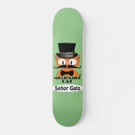 Millionaire Cartoon Mustache Cat Señor Gato Persoonlijk Skateboard (Voorkant)
