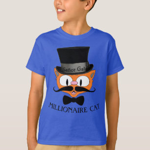 MILLIONAIRE CAT Cartoon Mustache Cat Boys T-shirt