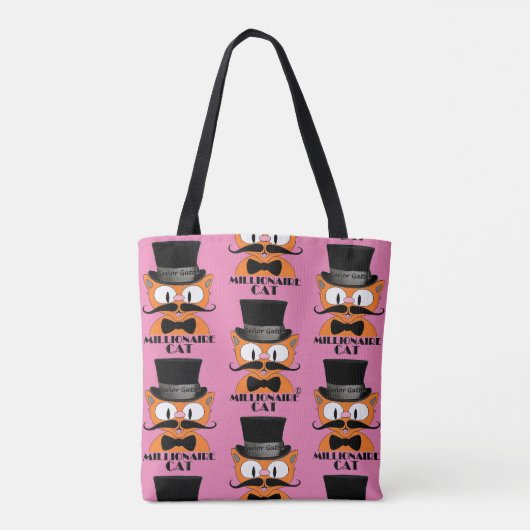 MILLIONAIRE CAT-Cartoon Mustache Cat Cute Pink Tote Bag (Achterkant)