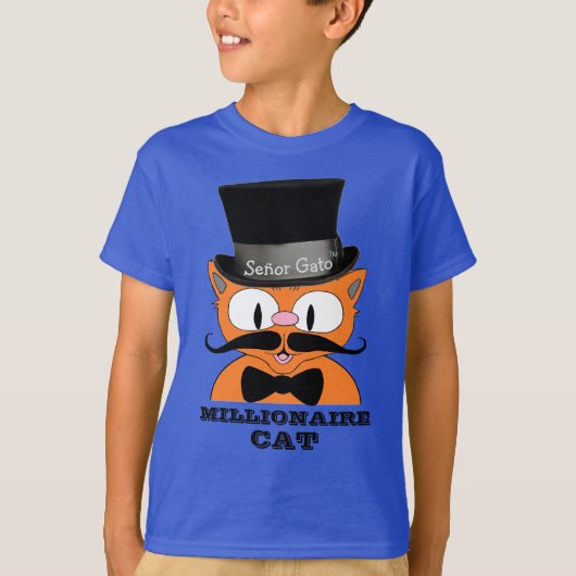 MILLIONAIRE CAT-Cartoon Mustache Fancy kat T-shirt (Voorkant)