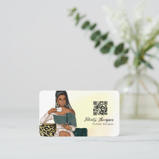 Millionaire Mindset Boss Lady QR Code Visitekaartje (Staand voorkant)