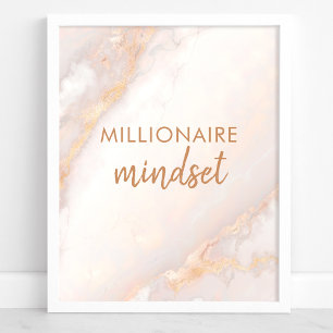 Millionaire Mindset Peach Gold Marble Quote Poster