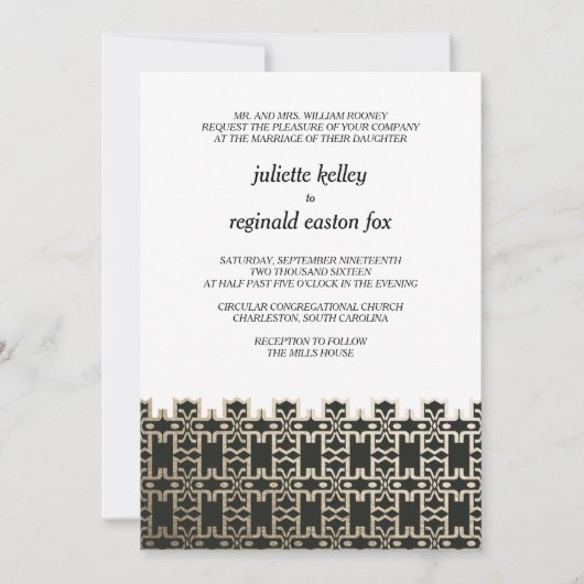 Mills House Charleston Black en Gold Invitation Kaart (Voorkant)