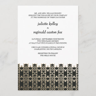 Mills House Charleston Black en Gold Invitation Kaart