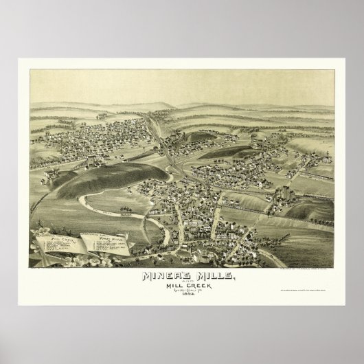Mills, PA Panorama - 1892 Poster (Voorkant)